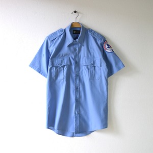 半袖シャツ ワークシャツ 古着 エポレット付き HORACE メンズS ワッペン付き ライトブルー アメリカ救急隊 制服 @CB0251