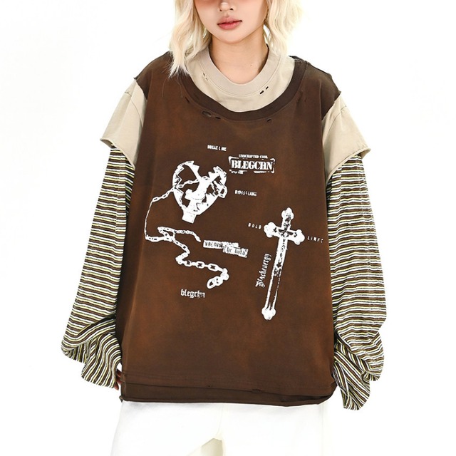 vintage graphic layered long tee　ヴィンテージグラフィックレイヤード風ロングティー　J1772