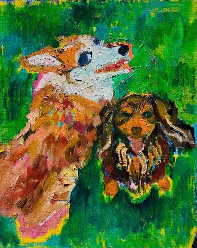 OIL COLOUR | 油彩画 #現代アート #犬 #猫