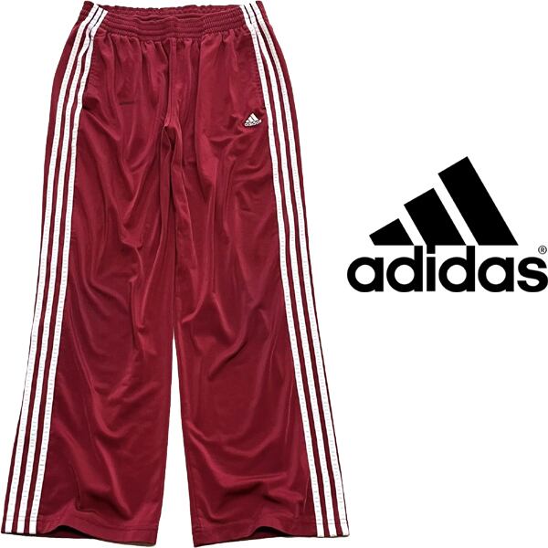 1点物◇アディダスadidasライン入りエンジ色ジャージパンツ古着メンズ