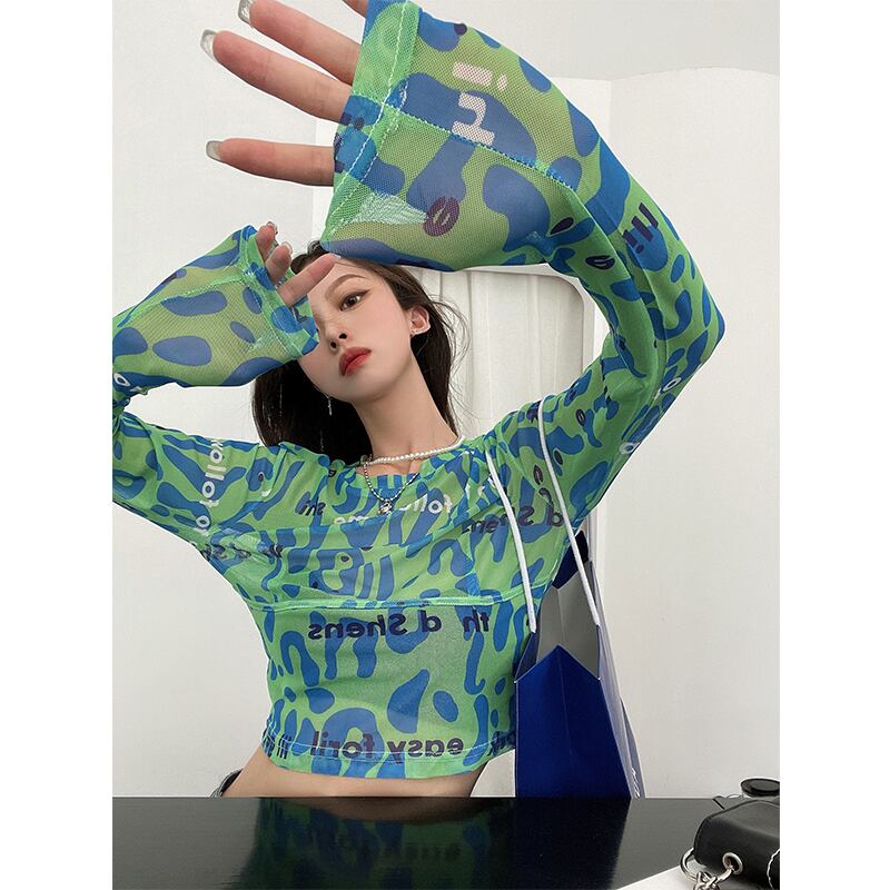 Tシャツ シャツ サマーグリーンショートクロップドハイウェストトップス ロング 夏物 ピュア ブラックストロベリース99111859214