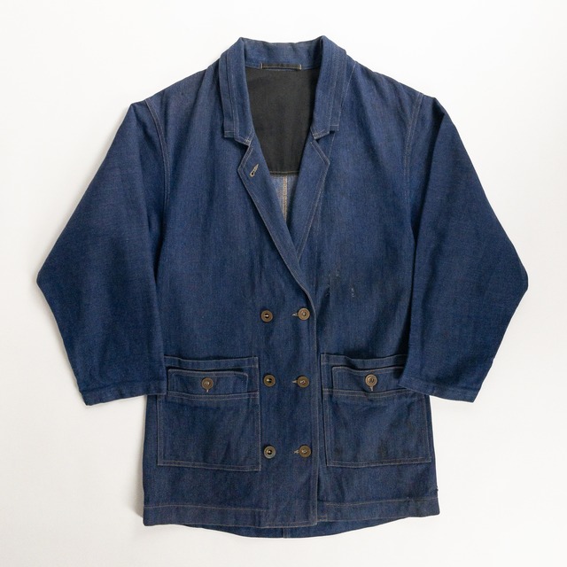 1970s "Euro Vintage" Blue Denim Double Breasted Work Jacket