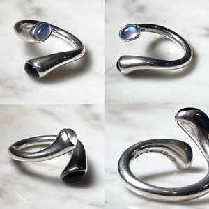 GEORG JENSEN silver carnival ring "263" set with moonstone & onyx (1)