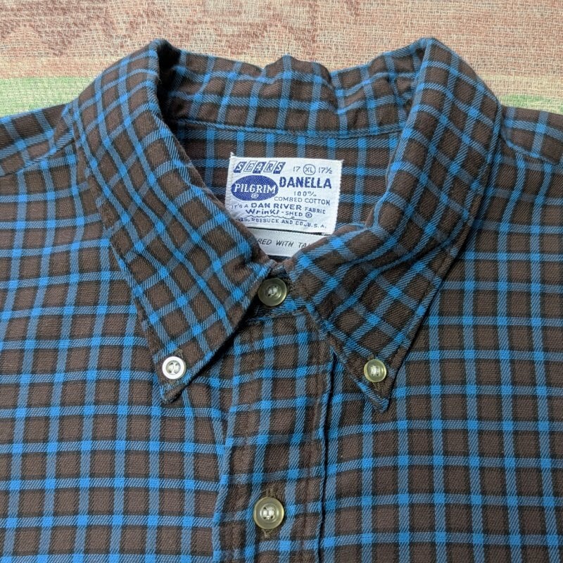 60s PILGRIM Pullover B/D Cotton Shirt (XL) DAN RIVER FABRIC