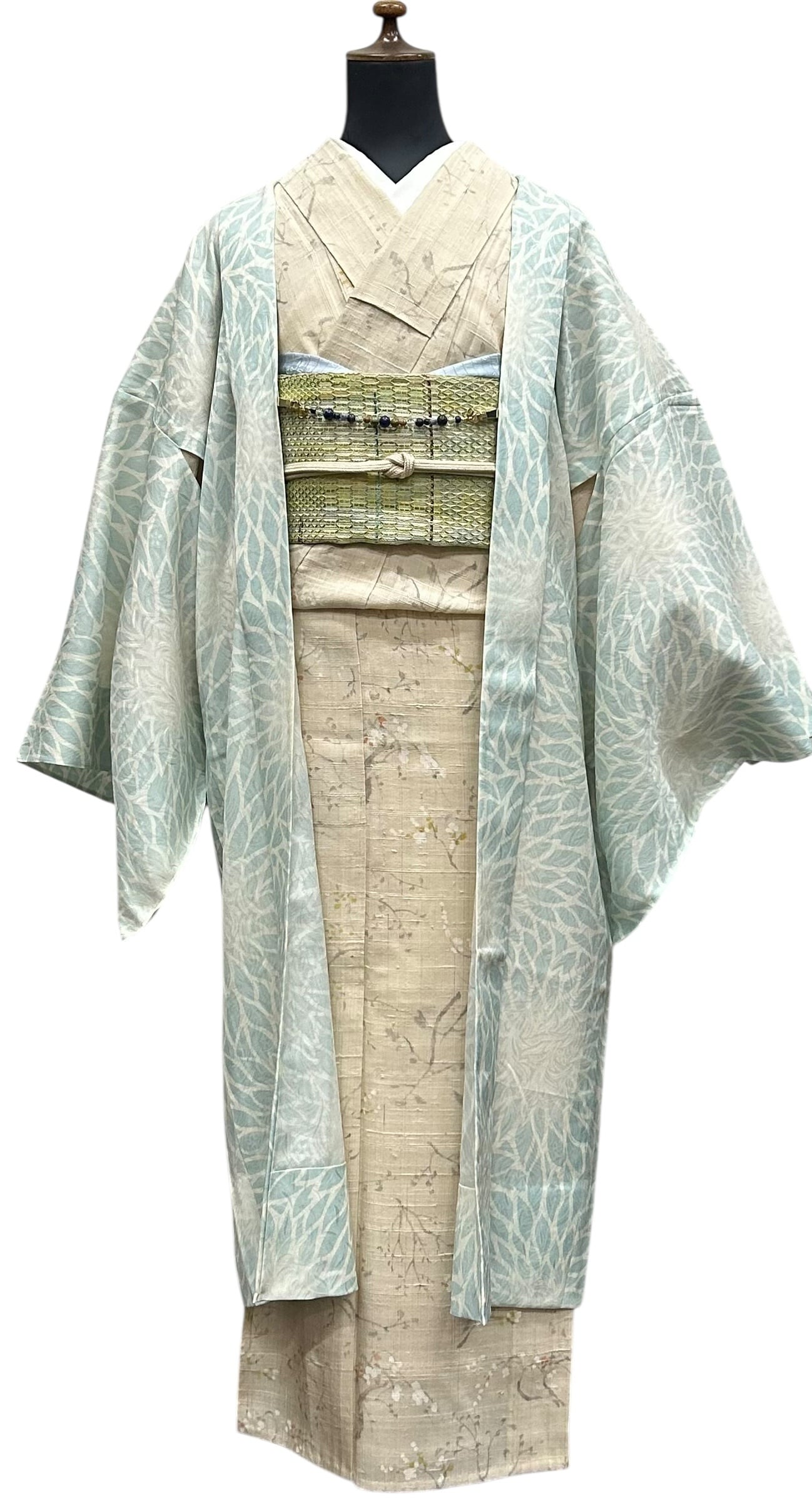 夏物 羽織 塵除け 錆青磁色×象牙色 紋紗 裄丈 68.5㎝ 新品 K6674