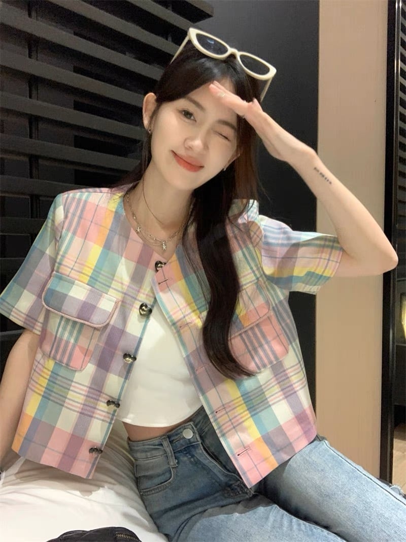 カラフル チェック柄シャツ G104CSH0035 | liberal style. - 韓国