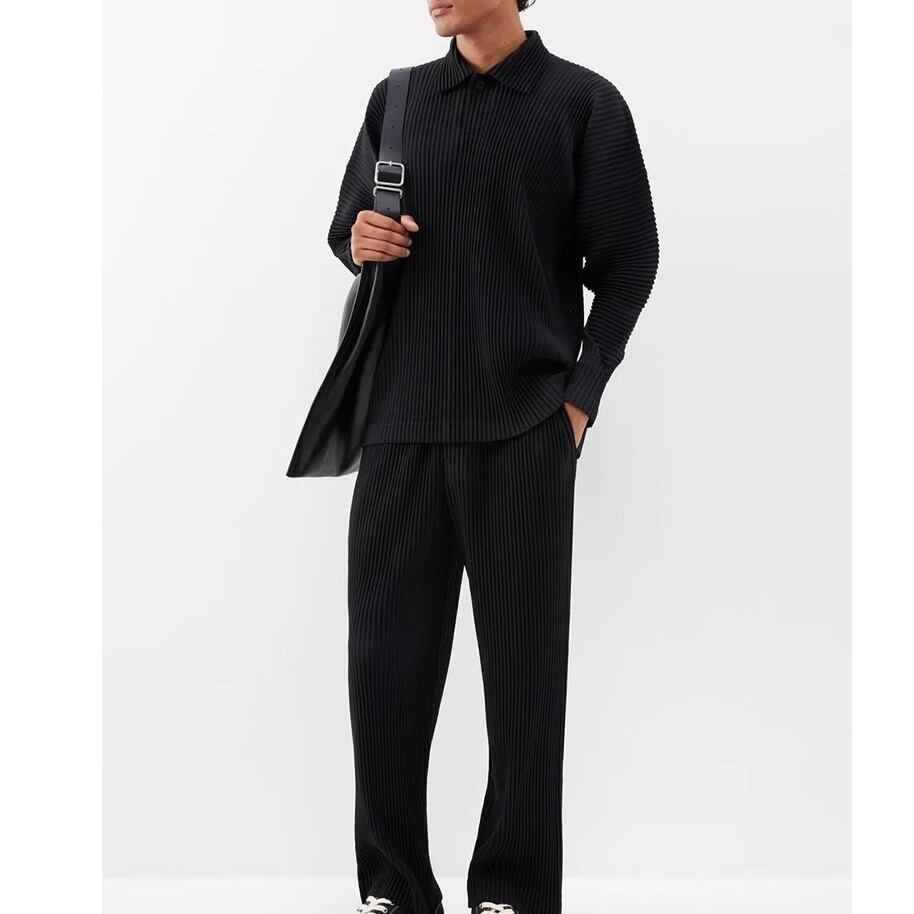 プリーツデザイン 長袖ポロシャツ 3color MTO0190