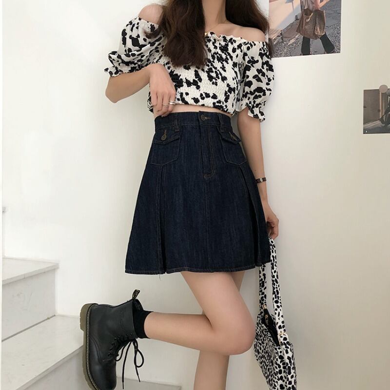 スカート サマーハイウェストウェスト薄手スタンダードプリーツAライン レトロ 夏物 萌量不足48500048413