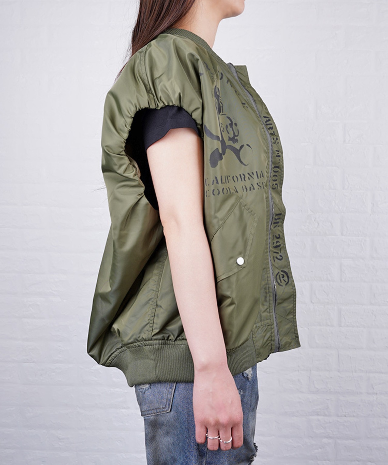 【ATELIER LINE】COOLAペイント×レースオープンジップベスト (KHAKI)　CQ-48064H