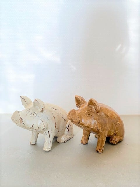 サンタクロース 豚 置物 アンティーク木製 ブタ オブジェ （ S size