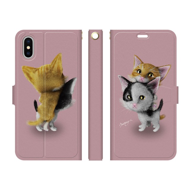 【iPhone 手帳型スマホケース】子猫_ピンクバージョン