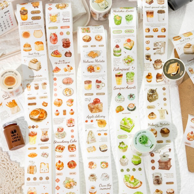 【シール】海外文具 コーヒー カフェ 食べ物 手帳デコ コラージュ ロールシール｜Weekend Coffee Club