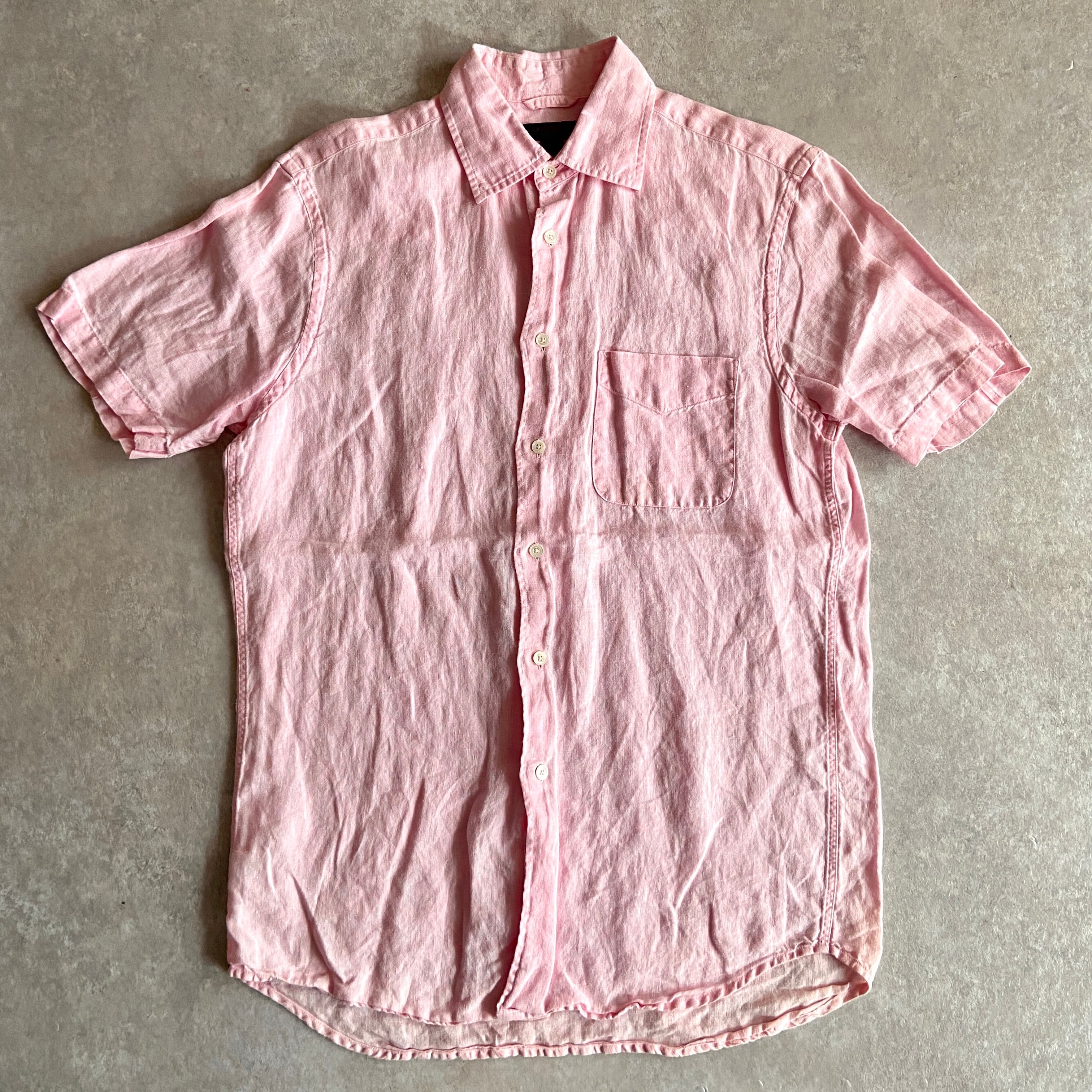 S/S Pink Irish Linen Shirt S H357
