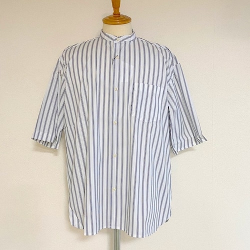 Stretch Stripe Band Collar Shirts　White