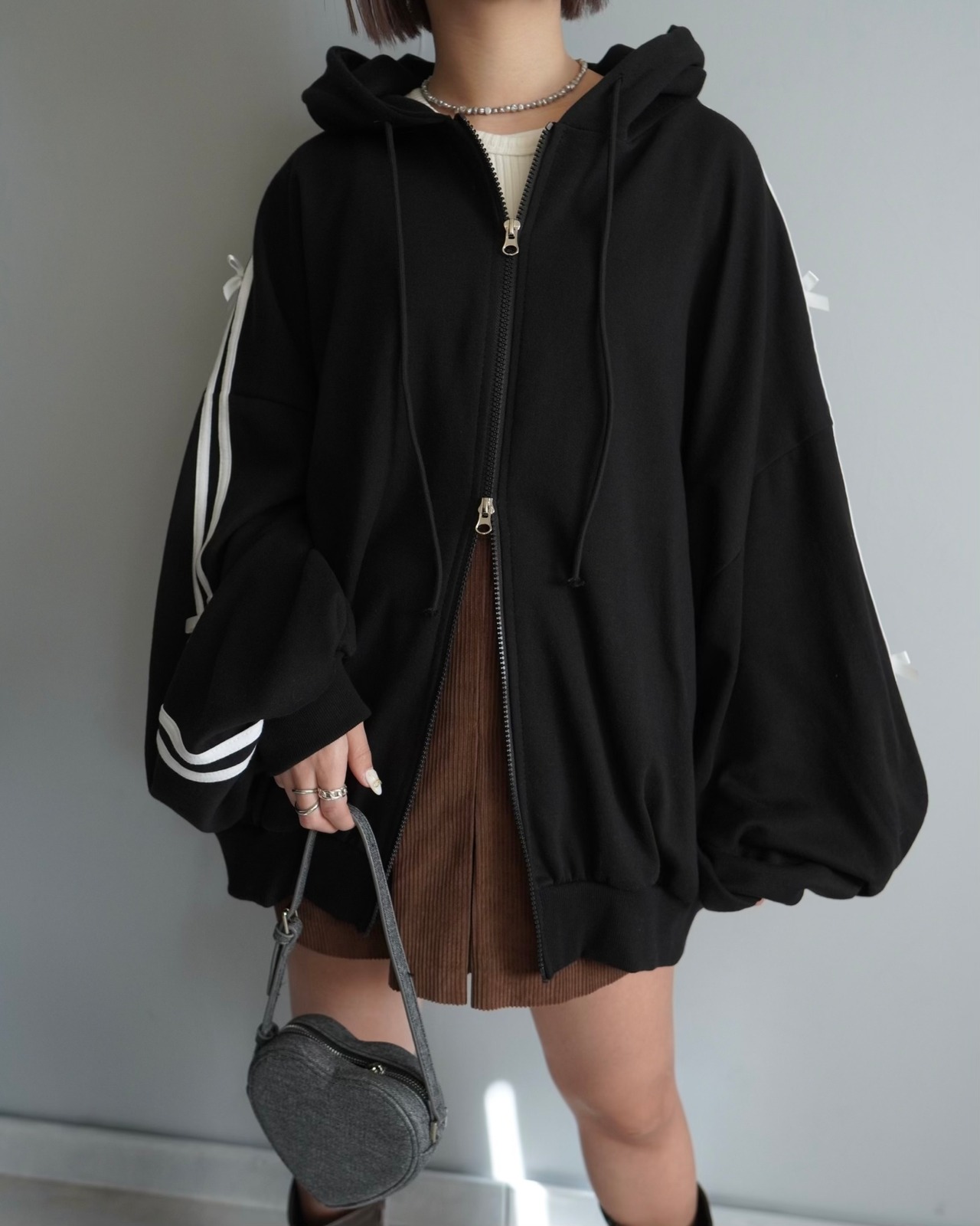 Side zip ribbon tape loose zlpPK／Black