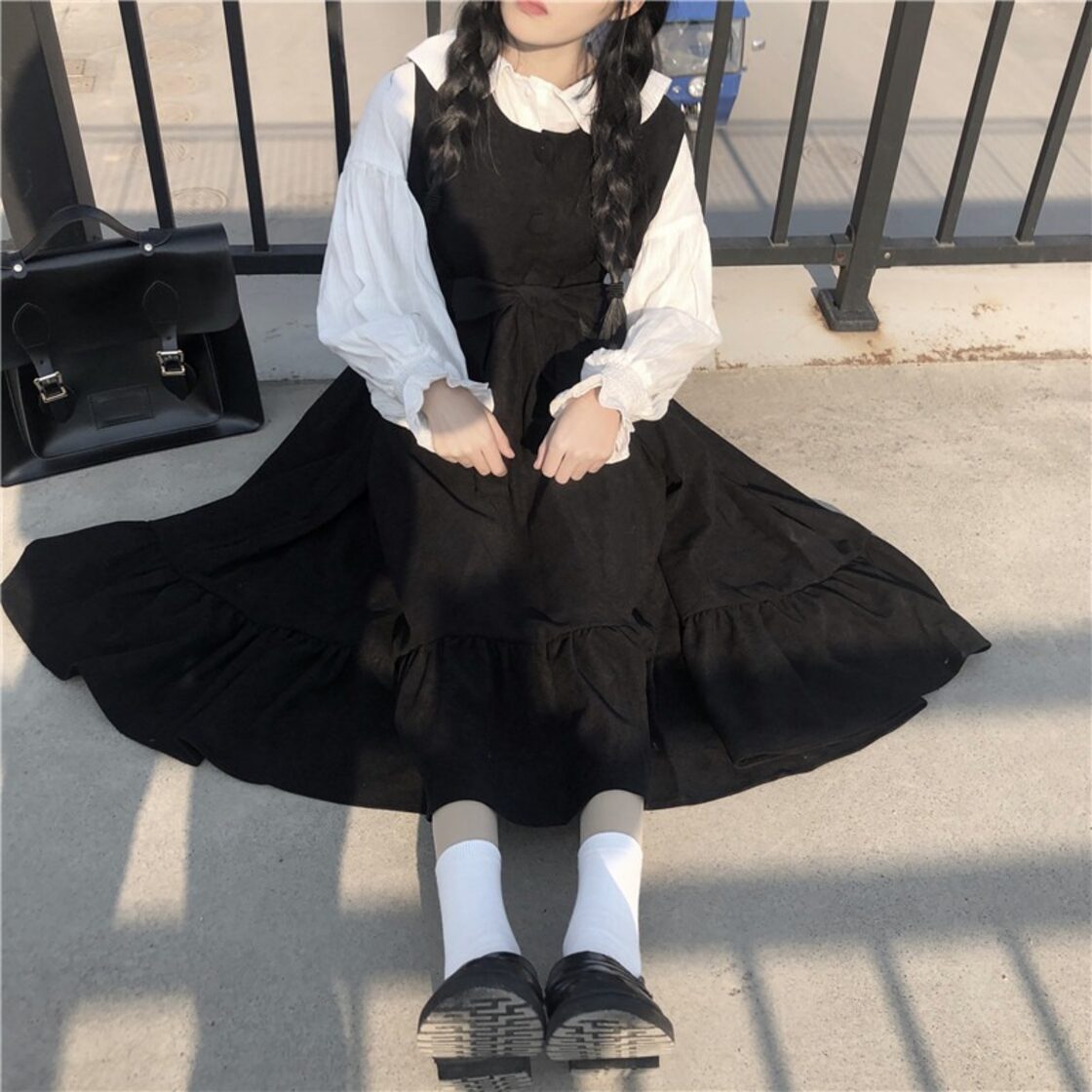 ✞ロリータJK制服 バンドウェスト薄手スカート ドレス 大人ガーリー 