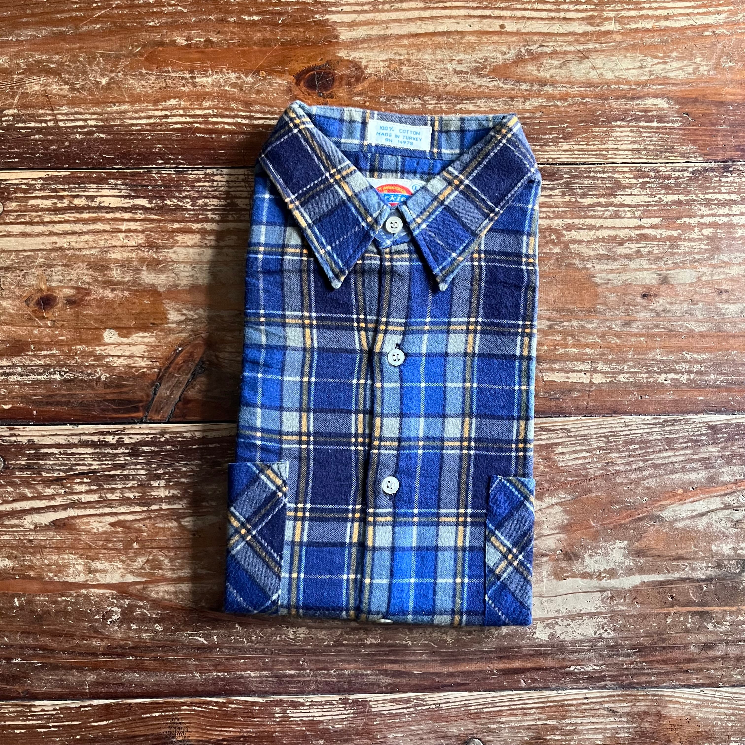 Circa 80's Deadstock "Dickies" Printed Flannel shirt/L/Blue, Navy
