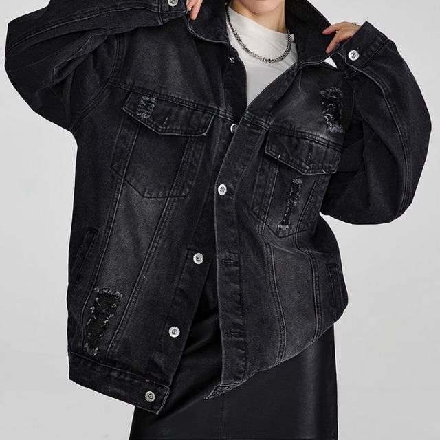 Damaged loose denim jacket 3 colors　V1776