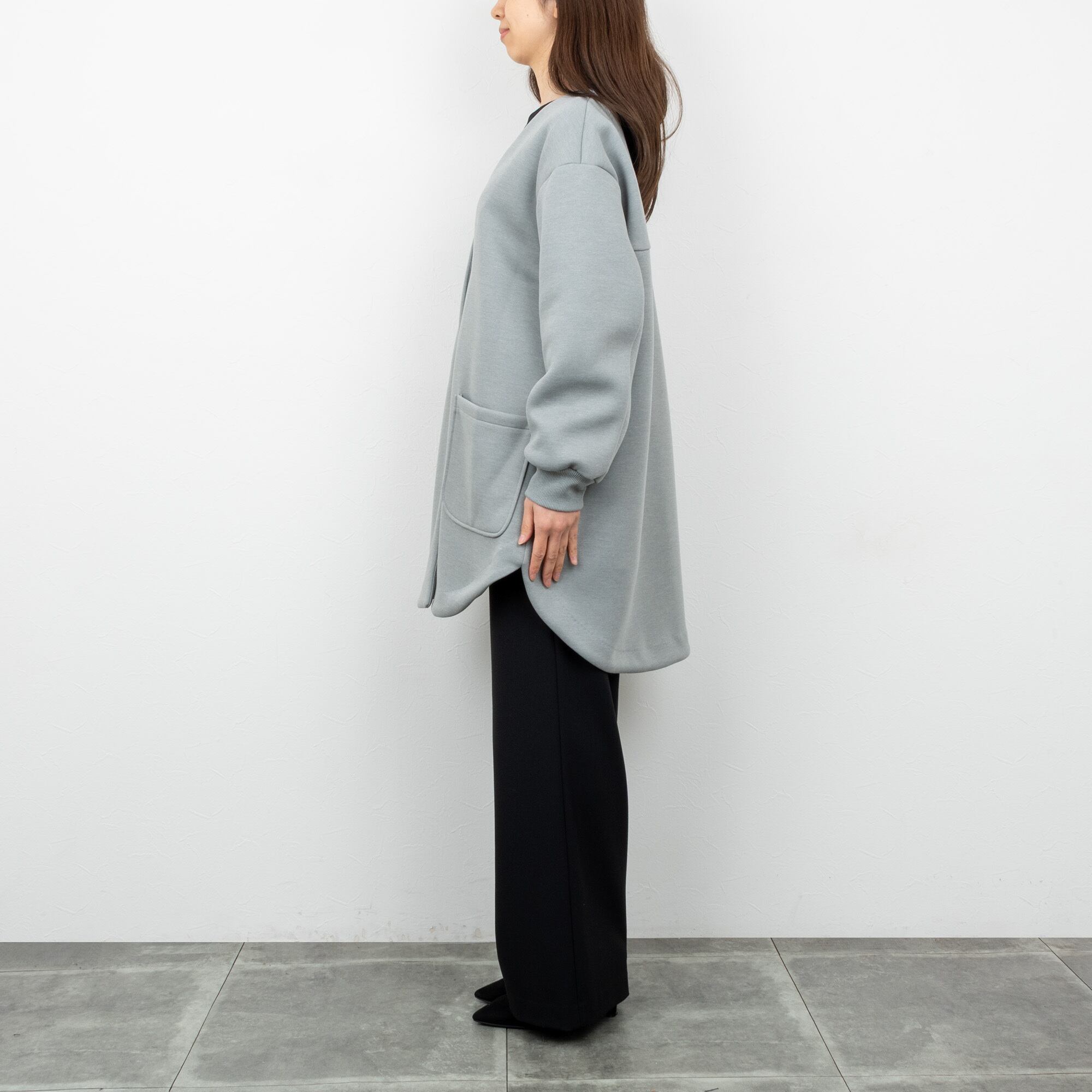 QTUME／クチューム】ダンボールラウンドヘムミドルコート（グレー