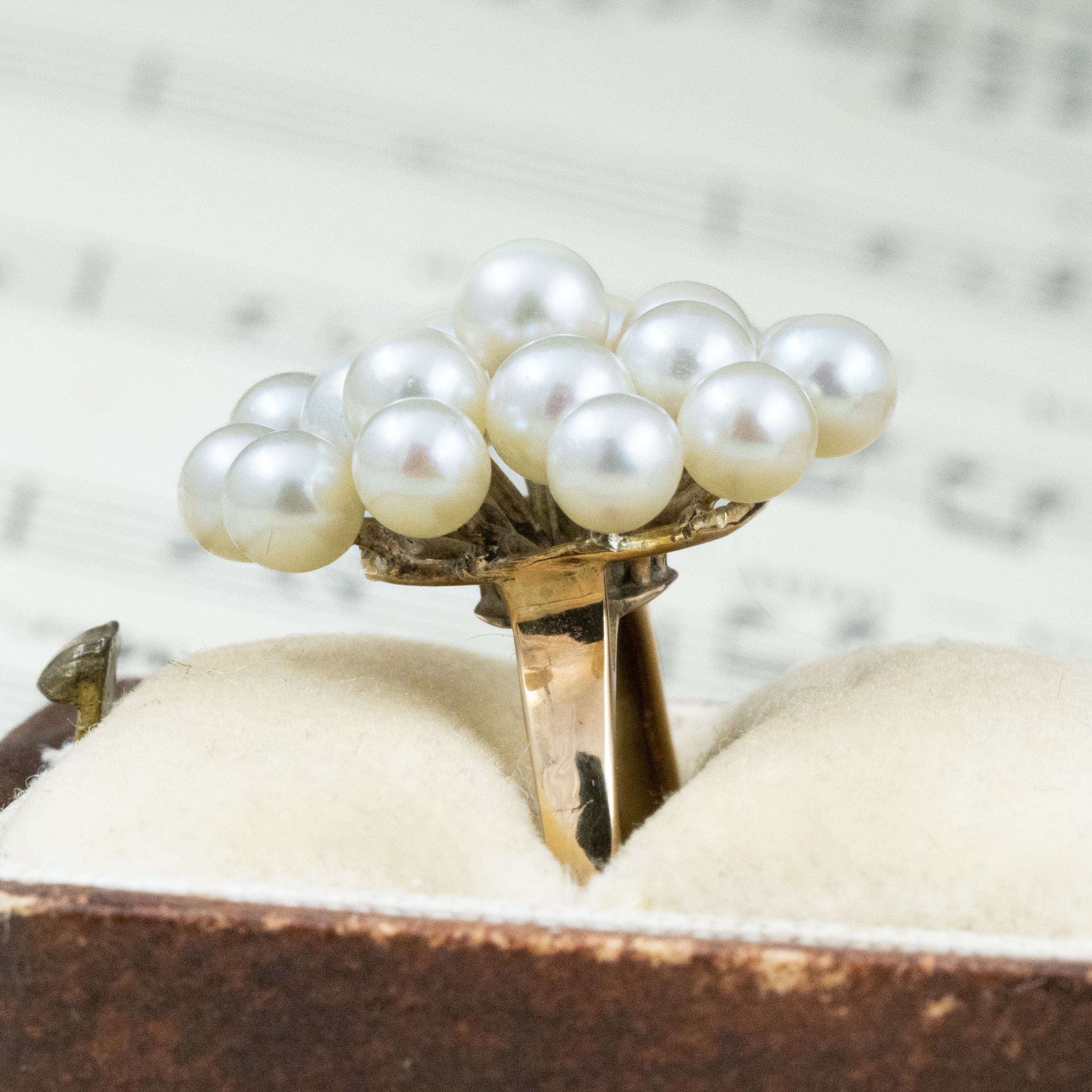 日本の作品】K18 昭和レトロ ベビーパールリング レースフラワー