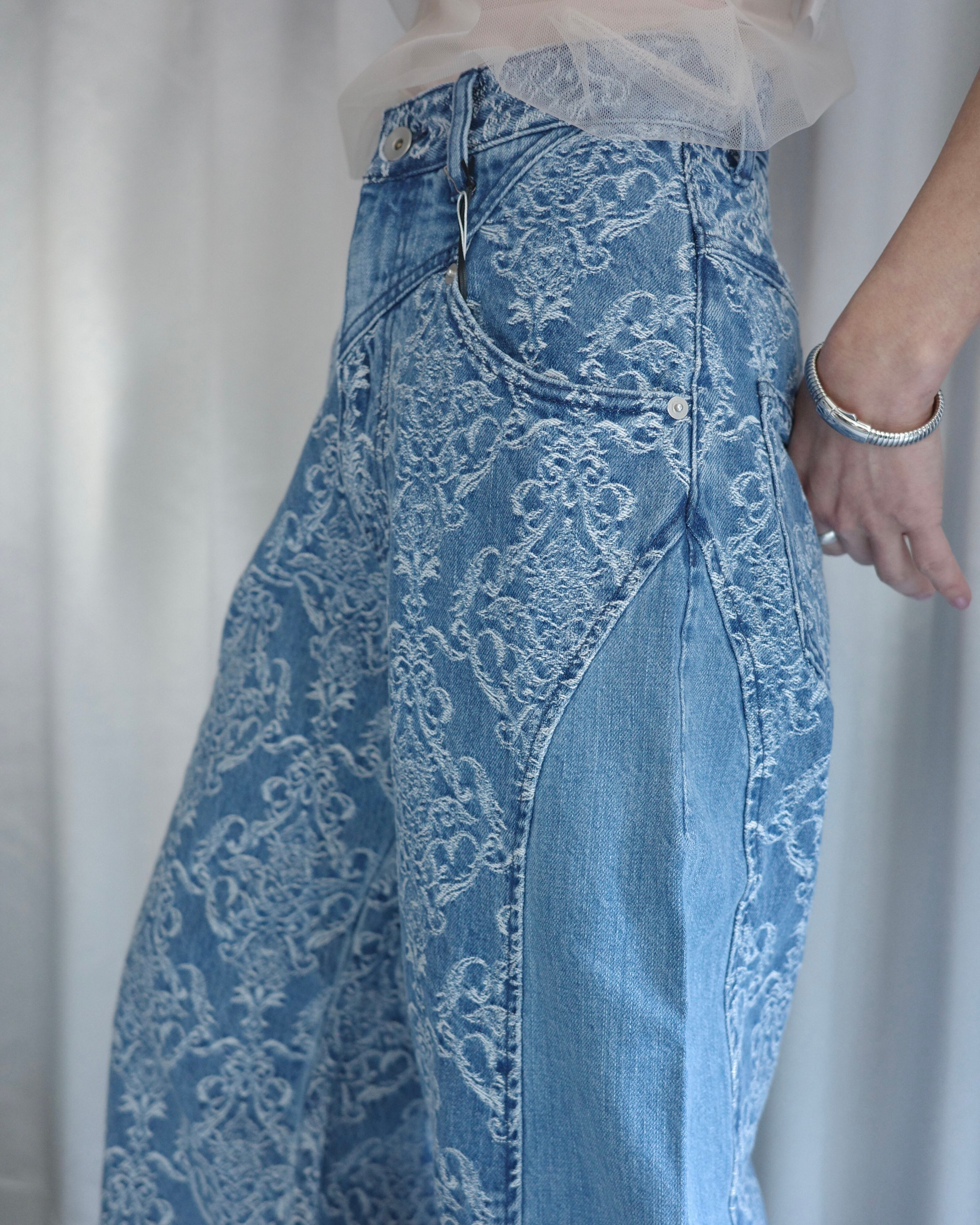 FETICO / DAMASK JACQUARD DENIM CURVE FIT HIGH RISE JEANS | LA