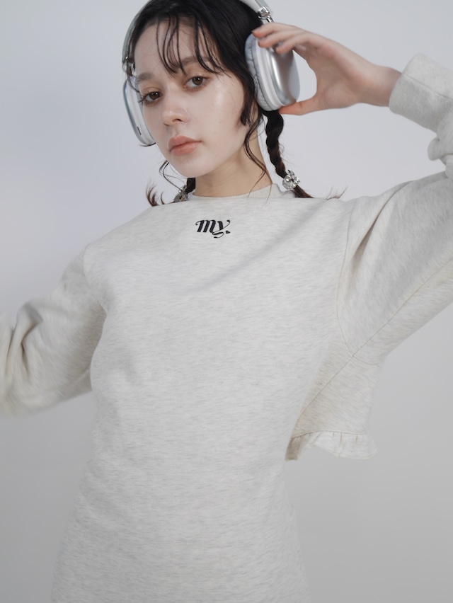 "my" frill sweat OP -white gray-