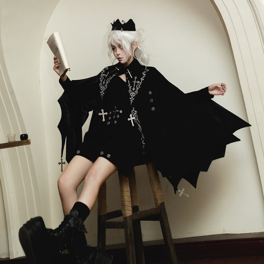 ゴシック十字刺繍マント付き オールインワン 3点セット 皇子系