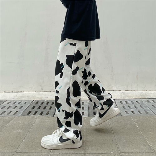 パンツ オータムウィンタースタイルプリント柄ルーズ薄手ハイウェストウェストカジュアル かわいい 秋物 冬物 Brother_is_Style40901768423