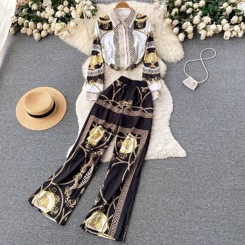 セットアップ 上下セット シャツ 長袖 ワイドパンツ ウエストゴム 大人可愛い ゴージャス きれいめ 春秋 お出かけ 女子会 パーティー ハイウエスト