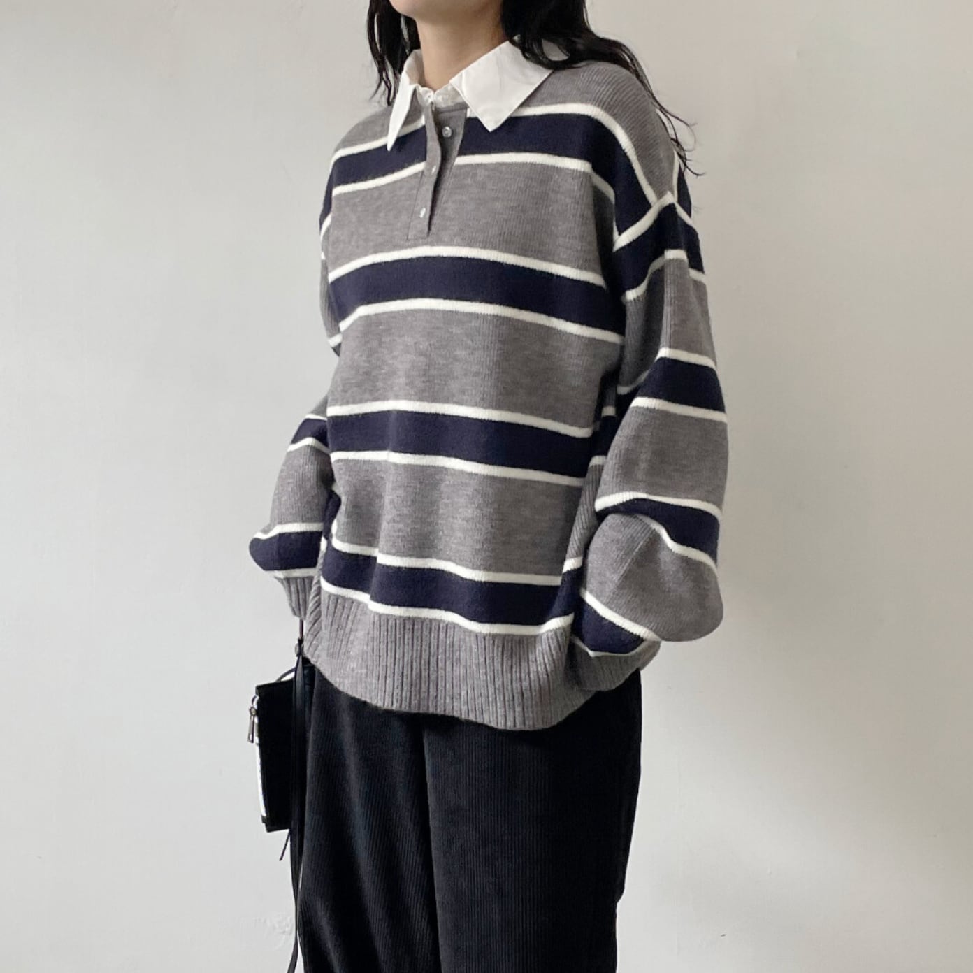 ナンバーミーTOKYO"LAGER BORDER SHIRTS KNIT PULLOVER" GRAY