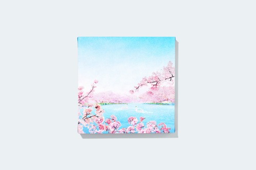 【春限定】満開の桜と、スワンボートが浮かぶ湖を描いた、ファブリックボード
