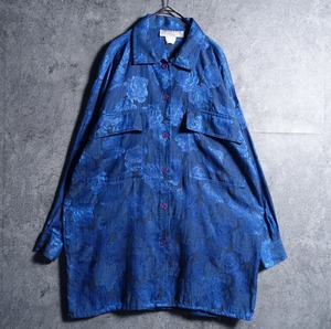 Blue Rose Motif Jacquard Woven Design Shirt