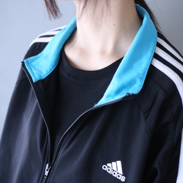 "adidas" black×white×blue good coloring track jacket