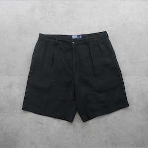 90s Polo by Ralph Lauren Double-pleated LINEN SHORTS Black [W38] 古着