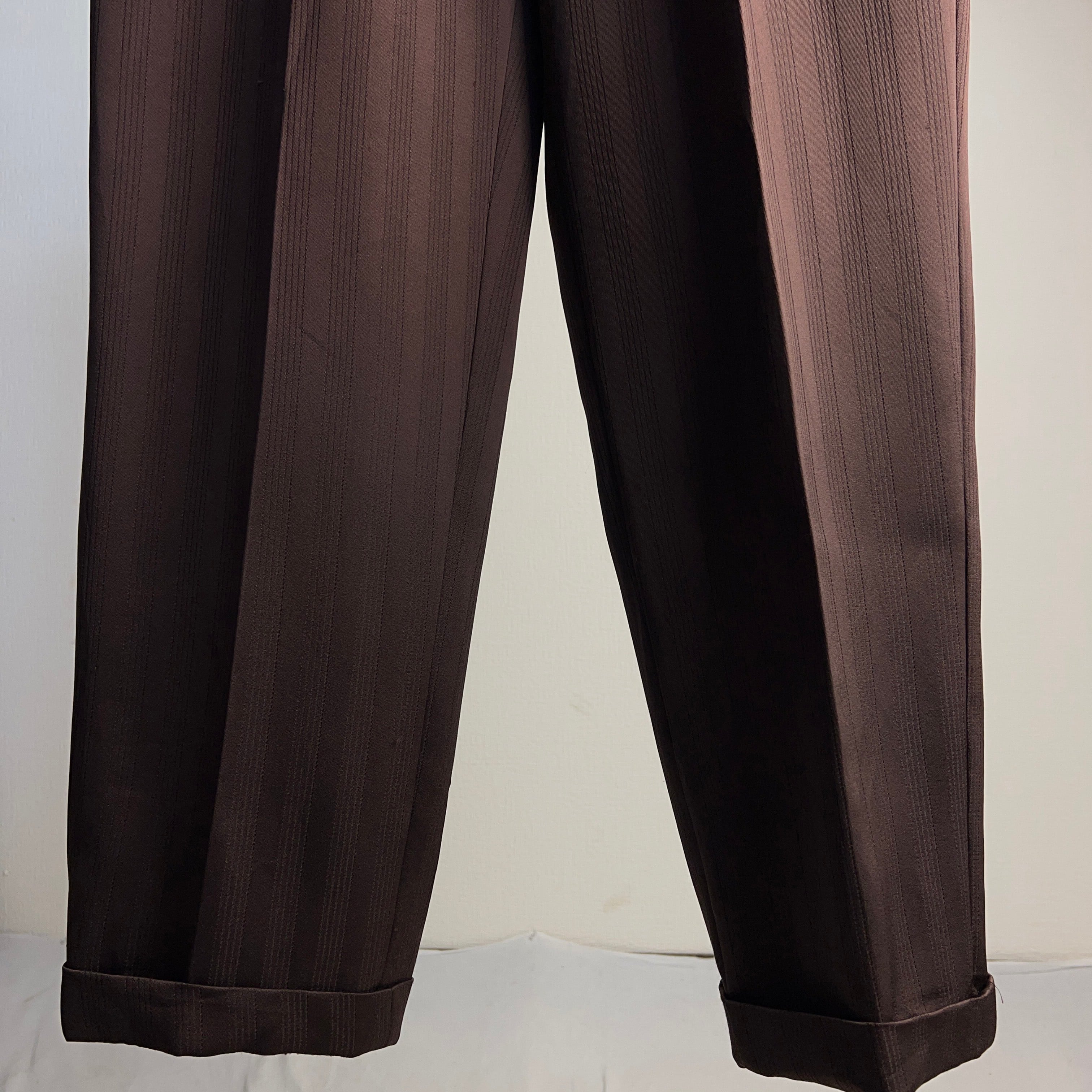 Stripe Slacks Pants Brown ストライプ ワイドスラックス ブラウン 2タック【0801A153】