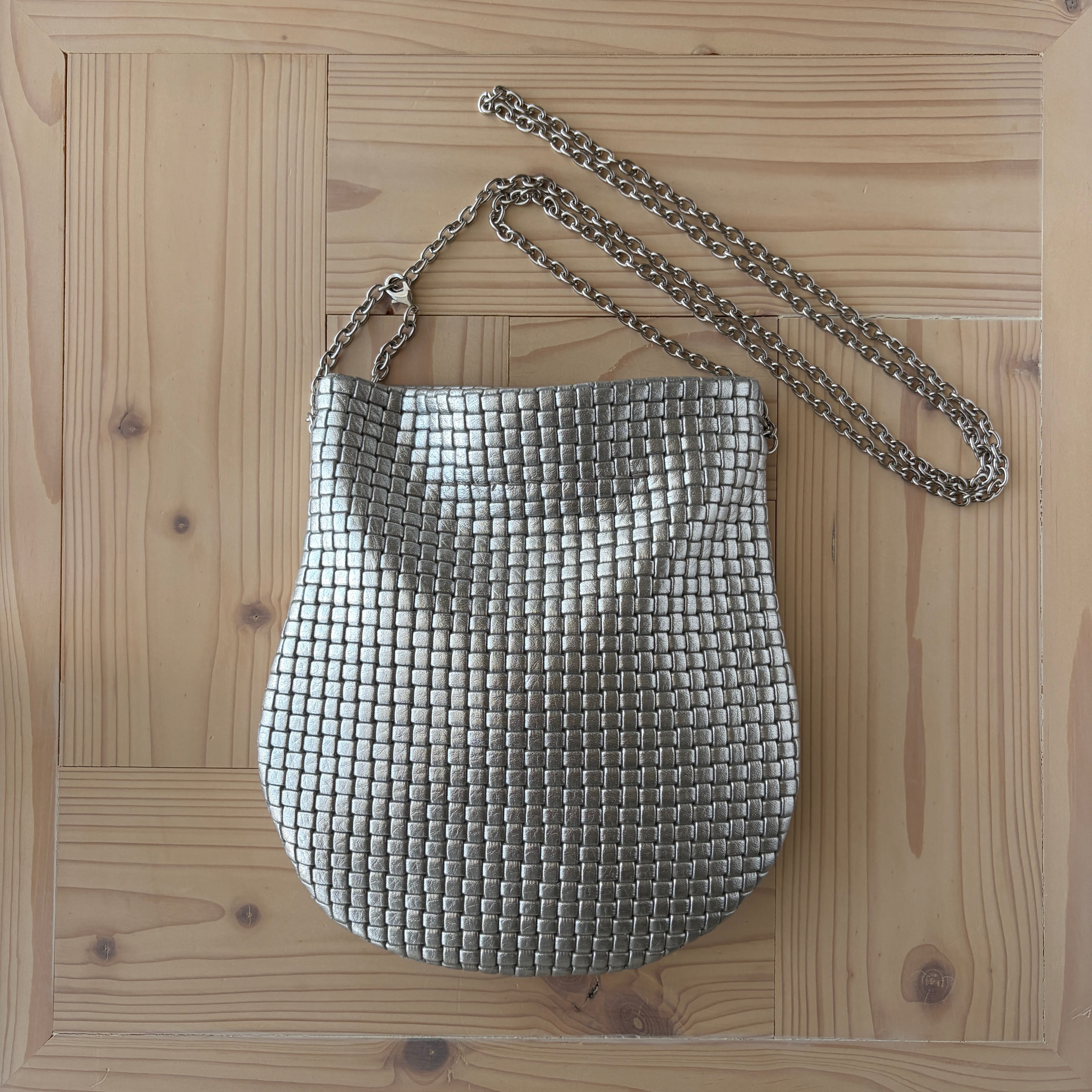 フラットRポシェット シルバー 牛革メッシュ型押 | n.number(エヌ