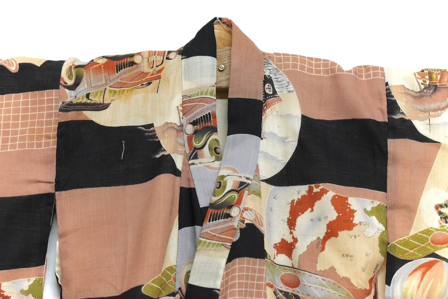 4289 こども着物 戦争柄 満州 戦艦 飛行機 背守り モスリン（ウール