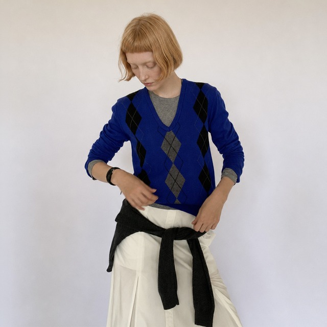 Compact argyle knit top A00120