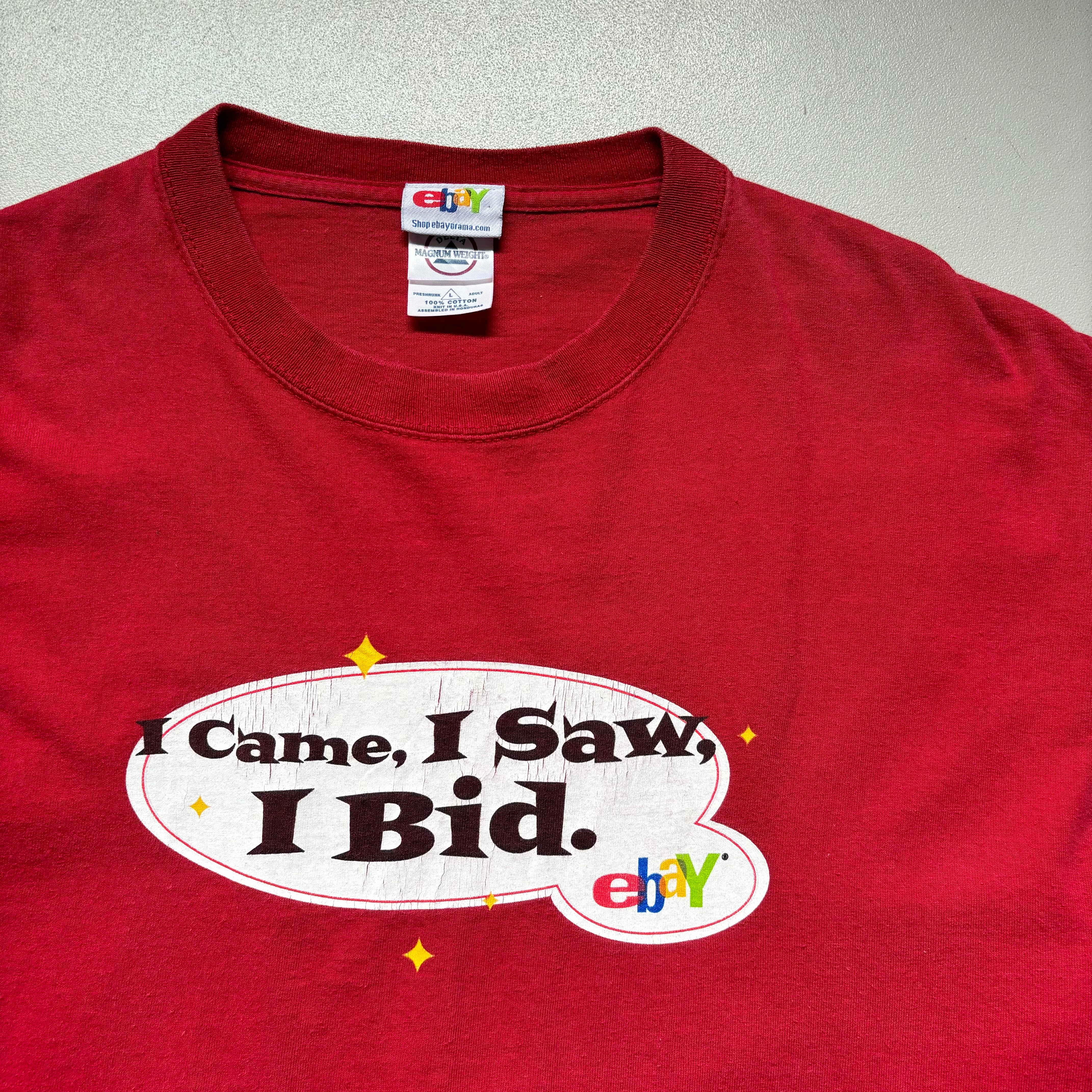 eBay print T-shirt “knit in USA” “size L” バレンシアガ元ネタ 