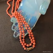 英国アンティークジュエリー 9ctゴールド コーラル ロングネックレス(ソーティングメモ付)