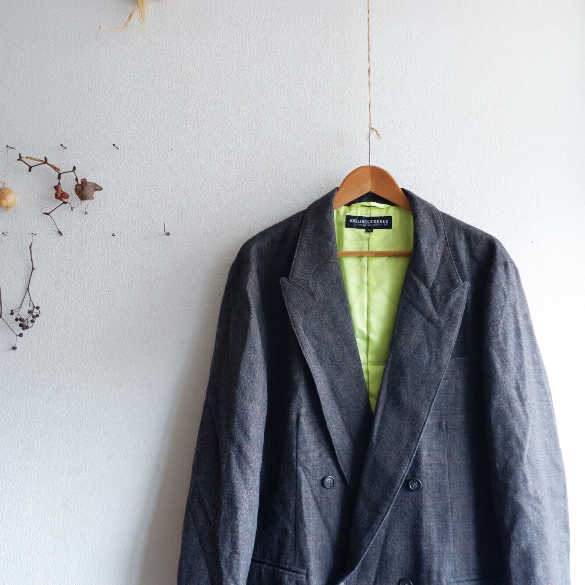 メンズXL ROLLING CRADLE 蛍光裏地 ツイード ダブルブレスト コート