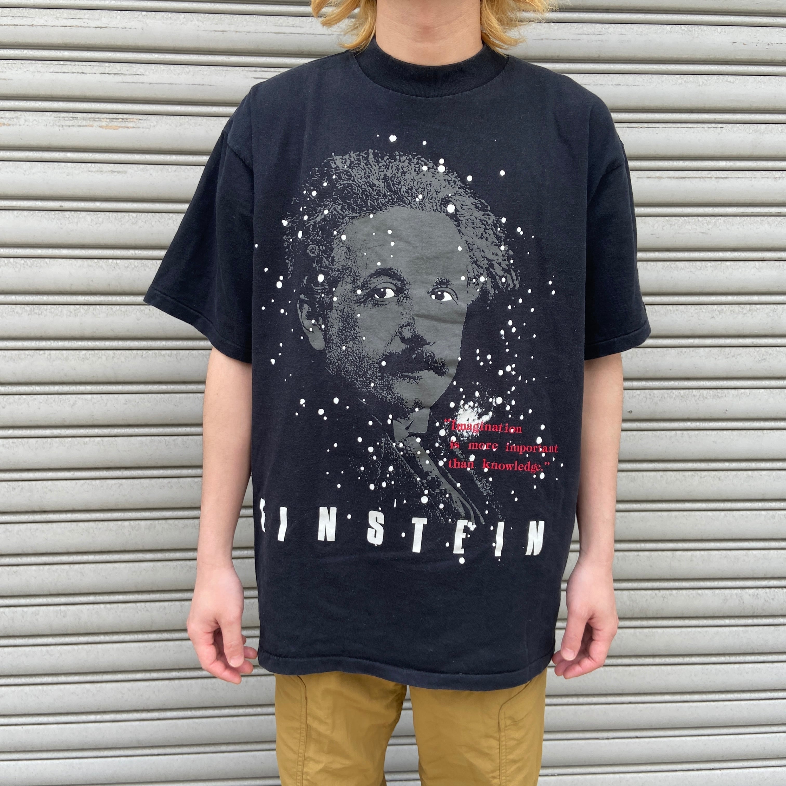 90s USA製 アインシュタイン発光プリントTシャツ 偉人Tシャツ 黒 XL 