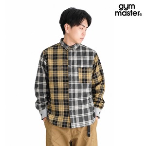 【2WAY仕様】gym master ジムマスター ショールカラー 長袖シャツ チェックシャツ g233732 メンズ レディース ユニセックス オフィスカジュアル 羽織り 春 夏 秋 大阪店舗取扱い グリーンチャッククレイジー(83)