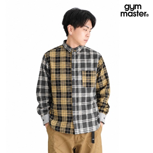 【2WAY仕様】gym master ジムマスター ショールカラー 長袖シャツ チェックシャツ g233732 メンズ レディース ユニセックス オフィスカジュアル 羽織り 春 夏 秋 大阪店舗取扱い グリーンチャッククレイジー(83)