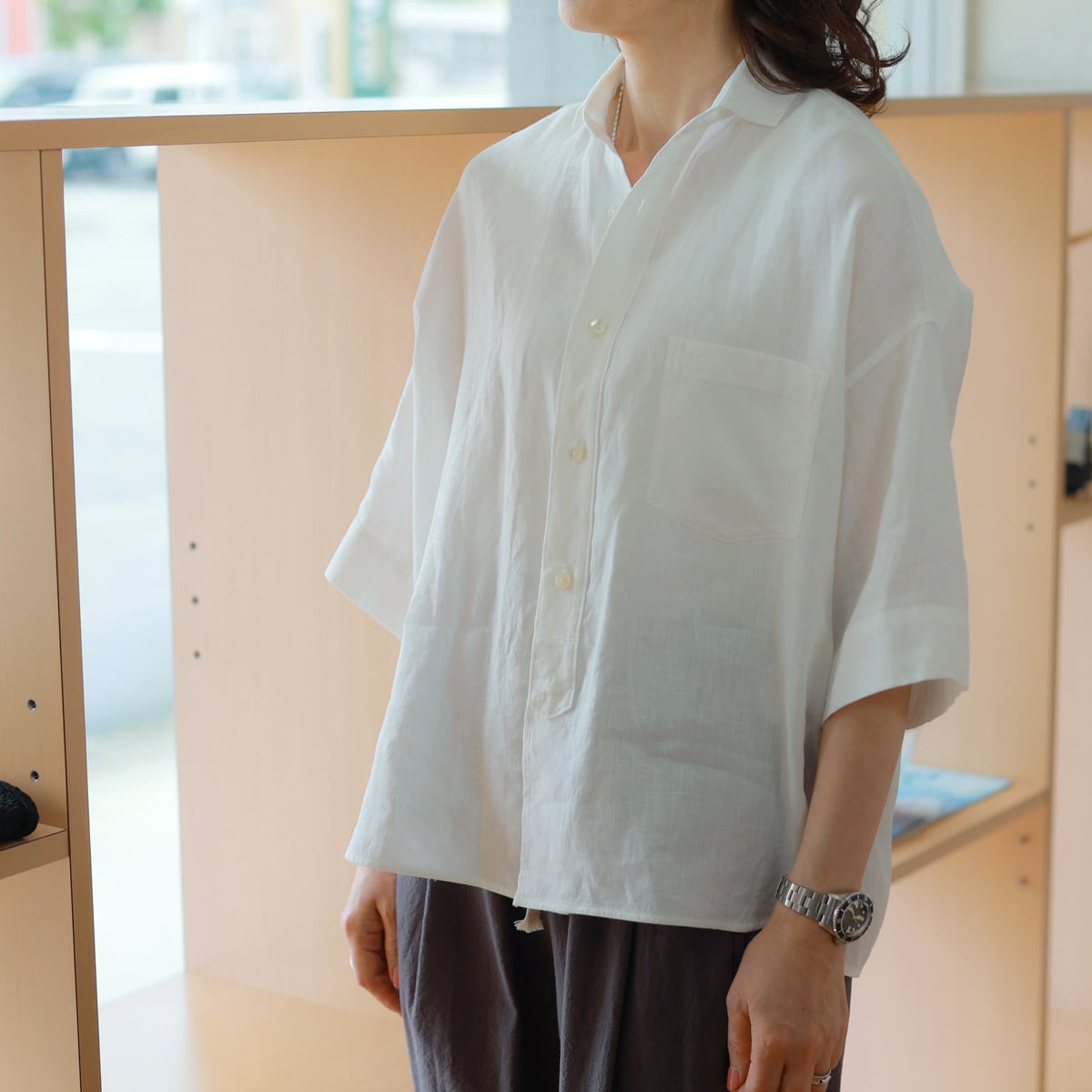 TICCA (ティッカ) リネン チビ衿ボックスシャツ