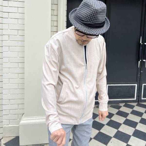 ヘアライン ジップアップブルゾン メンズブルゾン ベージュ【フランス