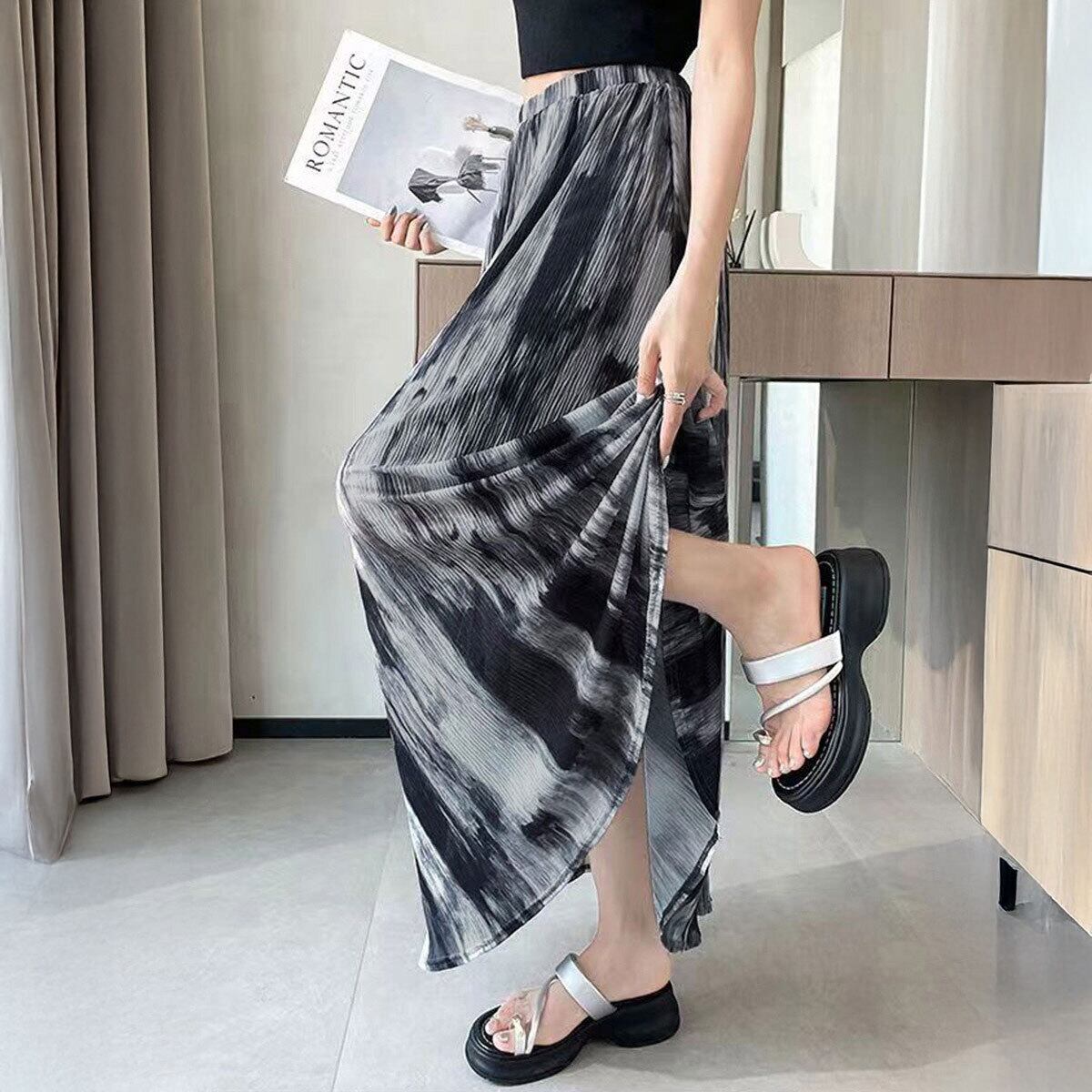 タイダイ柄 マキシスカート レディース 韓国 春夏 ロング スカート 大人 きれいめ かわいい おしゃれ ハイウエスト 体型カバー 軽やか Aライン ドレープ 大人可愛い 大人女子