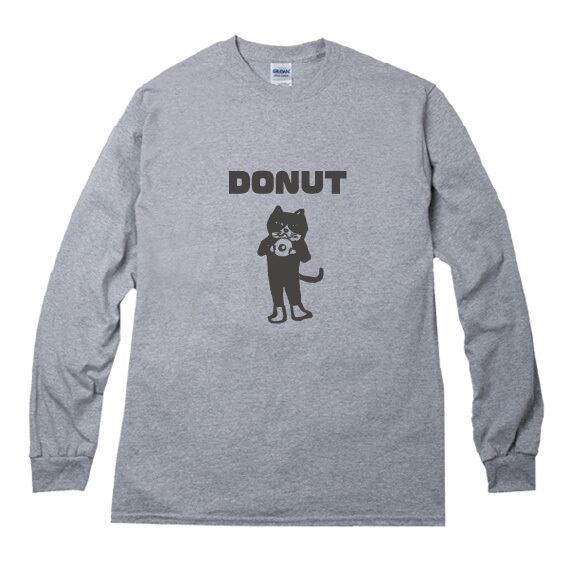 ドーナッツをもった猫 ロンT（グレー） | SAKRA.JP STORE
