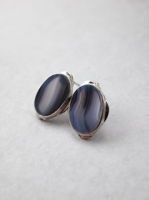 Deep Blue Striped Agate - Graphical Stud Earring - 2