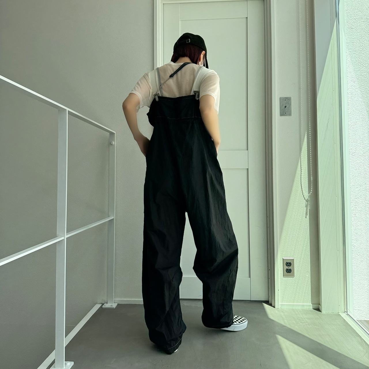 wide suspenders color stitch salopette PT/black